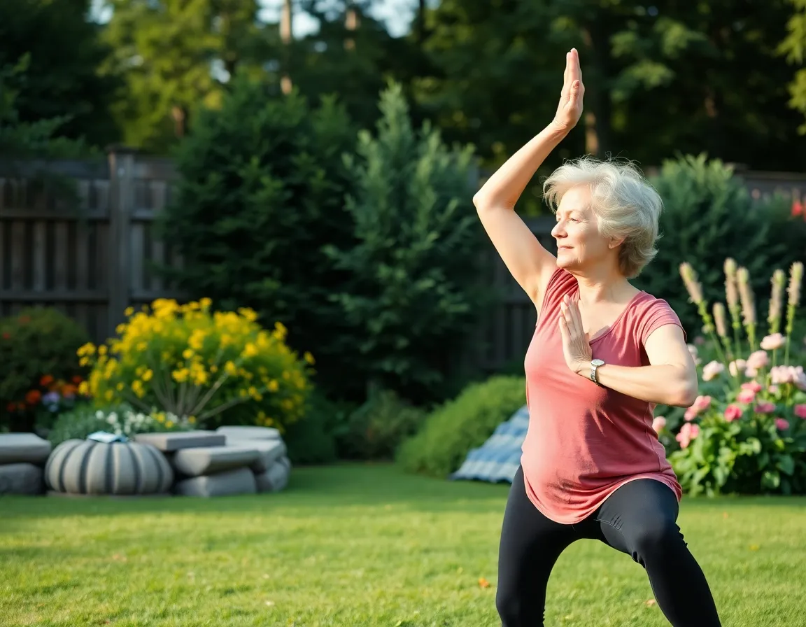 Active senior woman doing yoga